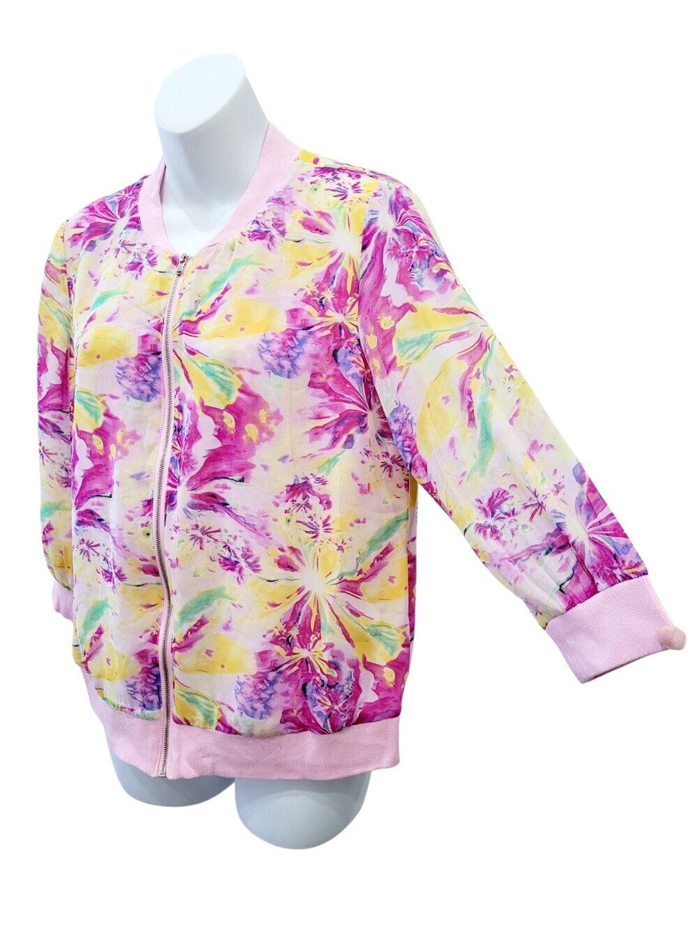 2/$20 Y2K Pink Zip Up Floral Pattern Jacket Top Size: M